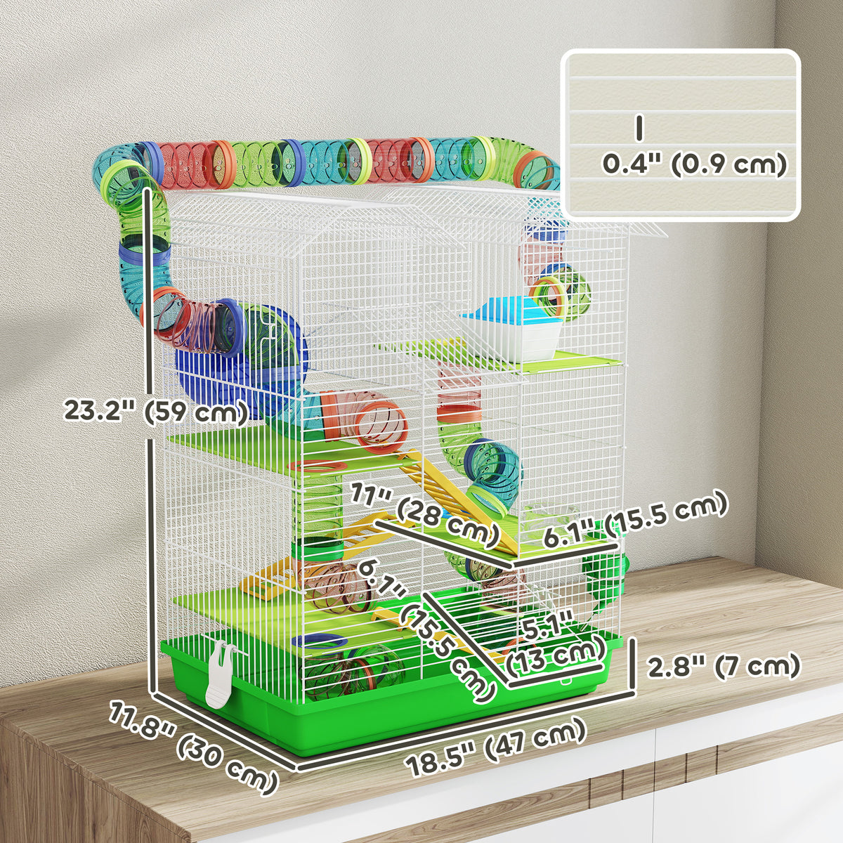 18.5" Hamster Cage, 5 Tiers Small Animal House with Tunnel Tube System, Exercise Wheel, Water Bottle, Blue – view 9