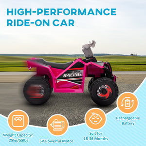 Aosom 6V Quad Kids Electric Car with Wear-resistant Wheels, for Boys and Girls Aged 18-36 Months