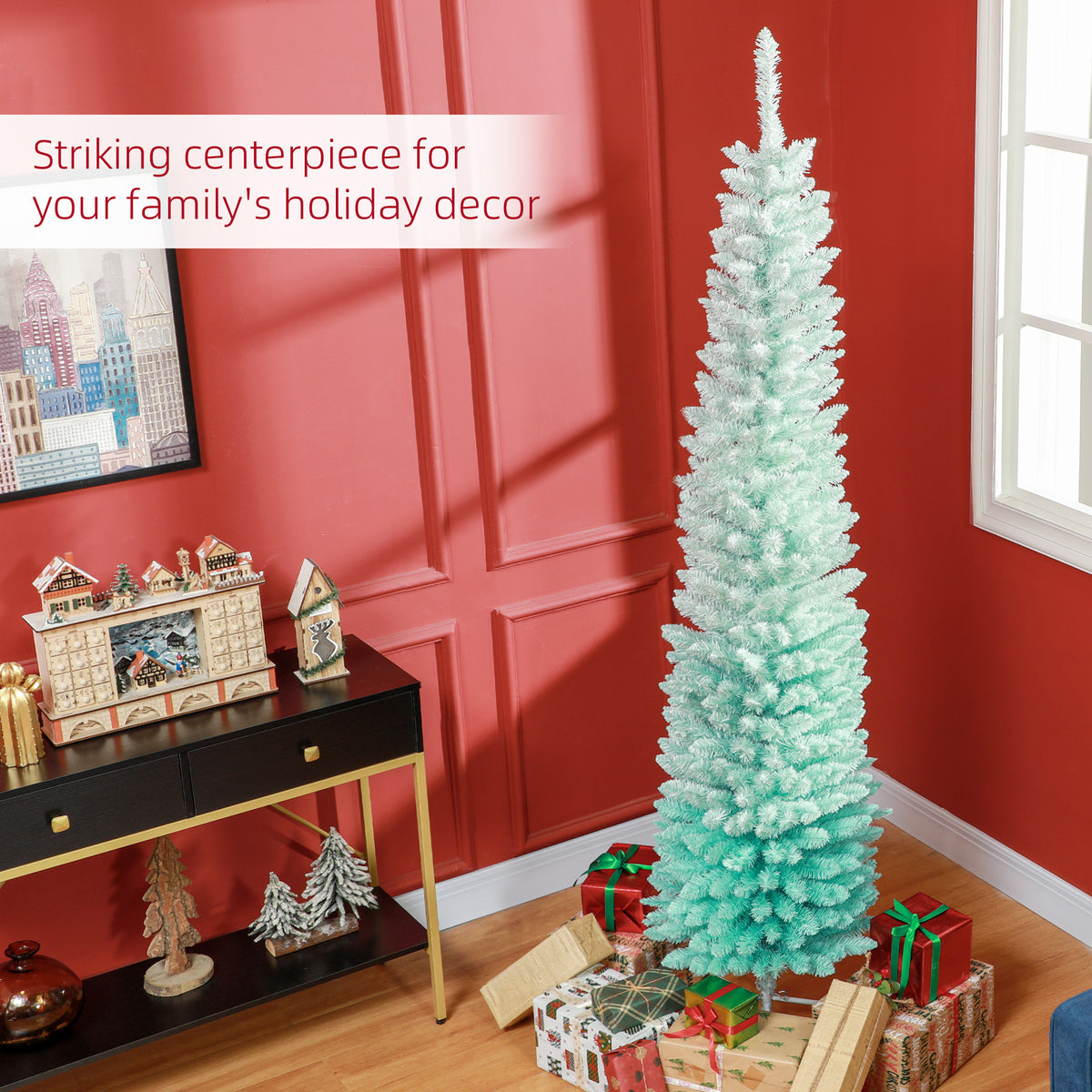 7' PVC Slim Pencil Artificial Christmas Tree 500 Branch Tips