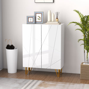 Narrow Shoe Storage Cabinet with Soft-Close Hinges and Adjustable Shelves for 15-20 Pairs of Shoes, High Gloss White