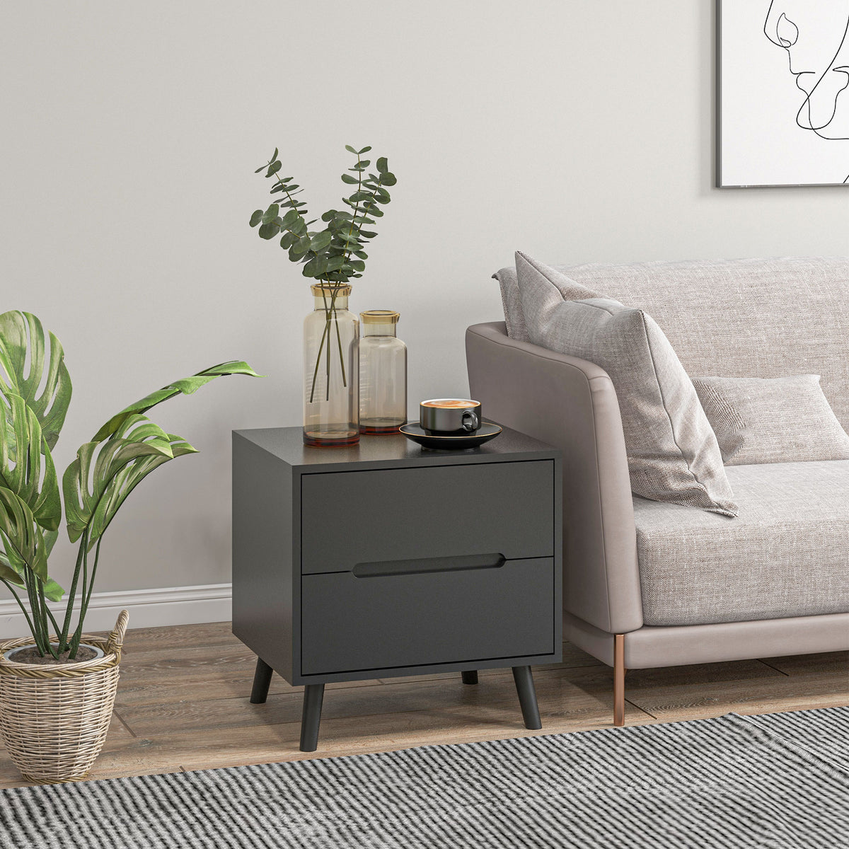 Nightstand, Bedside Table with 2 Drawers, Modern Side End Table with Solid Wood Legs for Bedroom, White – view 13