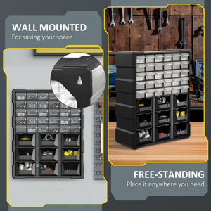 Plastic 39 Drawer Parts Organiser Wall Mount Storage Cabinet for Small Nuts Bolts Tool Set of 2 Black