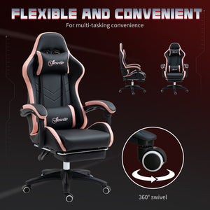 Computer Gaming Chair, PU Leather Office Desk Chair with Footrest, Swivel Wheels, 135° Reclining Back, Black – view 5