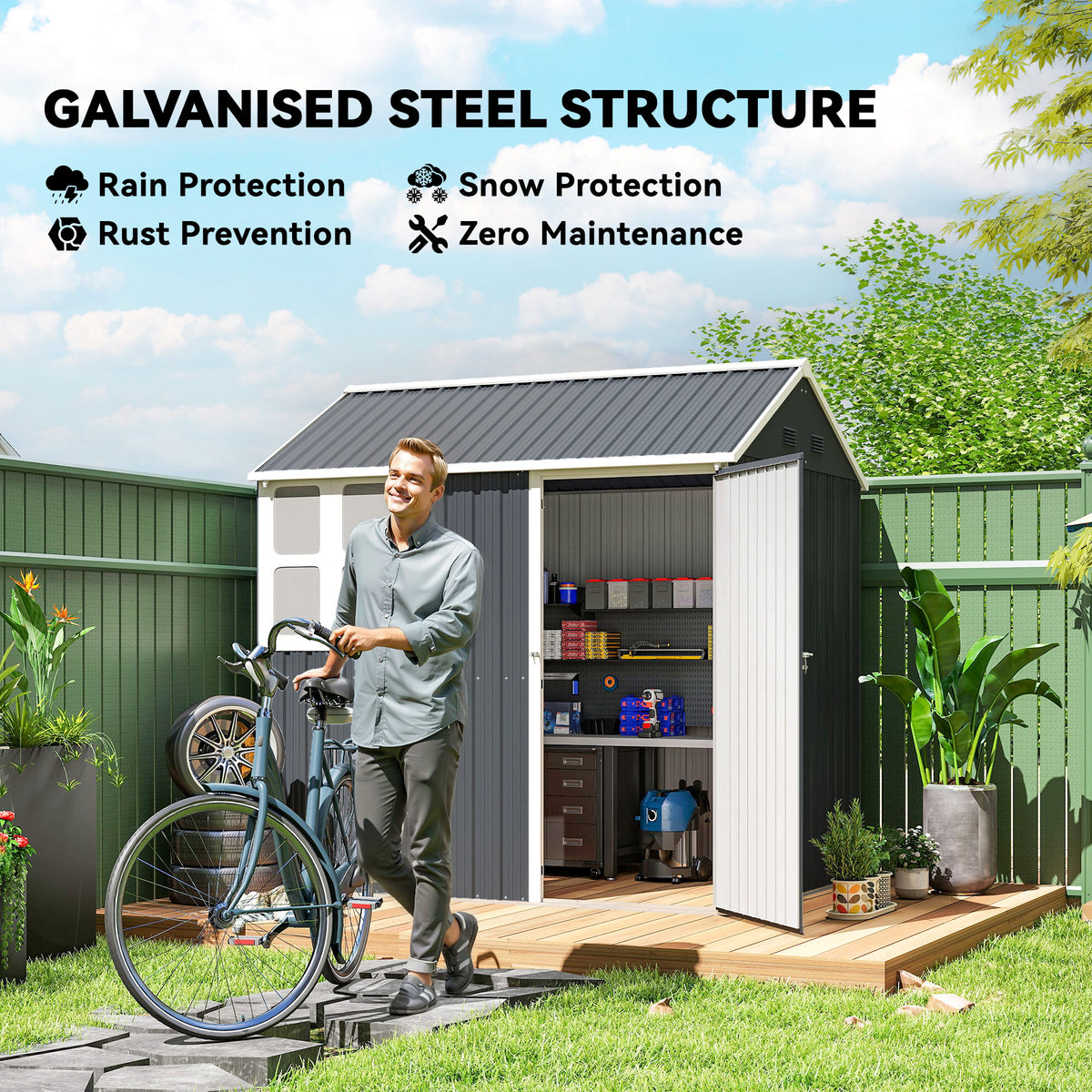 8.5' x 5.5' Metal Garden Storage Shed, Outdoor Tool Storage House with Lockable Door, Vents, Sloped Roof – view 11