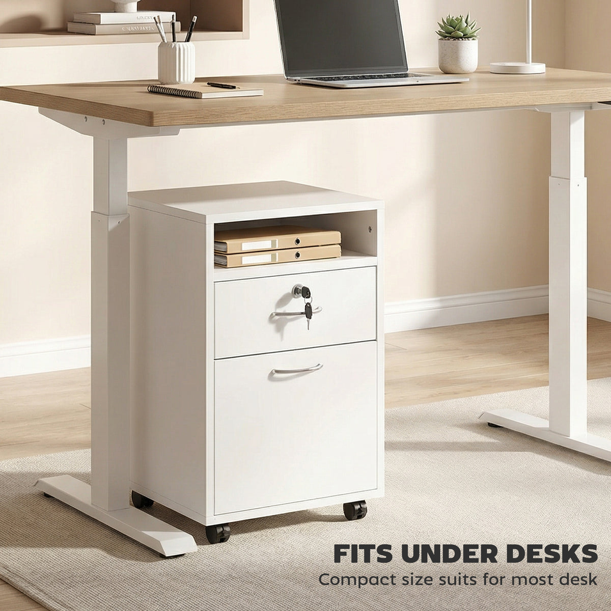 24" Vertical Filing Cabinet with Lockable Drawer, Mobile File Cabinet with 2 Keys, Wheels for Home Office, White