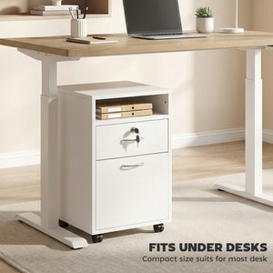 24" Vertical Filing Cabinet with Lockable Drawer, Mobile File Cabinet with 2 Keys, Wheels for Home Office, White