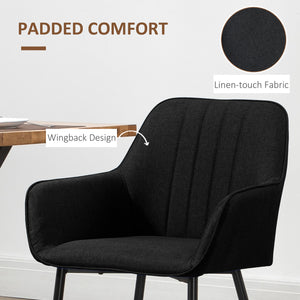 Dining Chairs Set of 2, Linen Upholstery Accent Chair with Back, Armrest, Metal Legs, Dark Grey – view 25