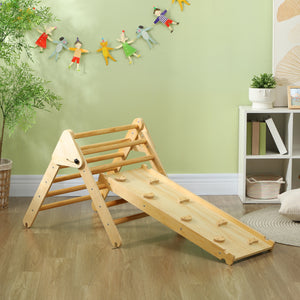 Pikler Triangle Set, 3 in 1 Climbing Toys with Ramp for Toddlers, Nature Wood