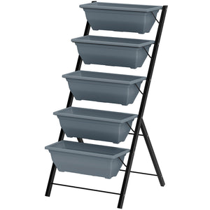 5-Tier Raised Garden Bed with 5 Planter Box, Outdoor Plant Stand Grow Containers with Leaking Holes, Black – view 15