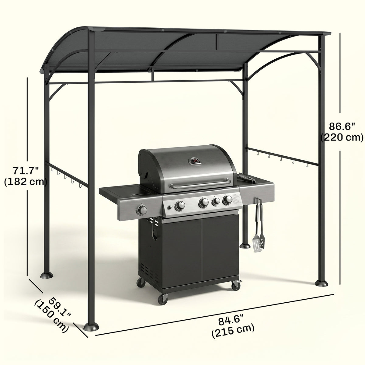 7' x 5' BBQ Grill Gazebo Tent, Garden Grill Canopy with Steel Frame and Hooks, Outdoor Sun Shade, Grey – view 37