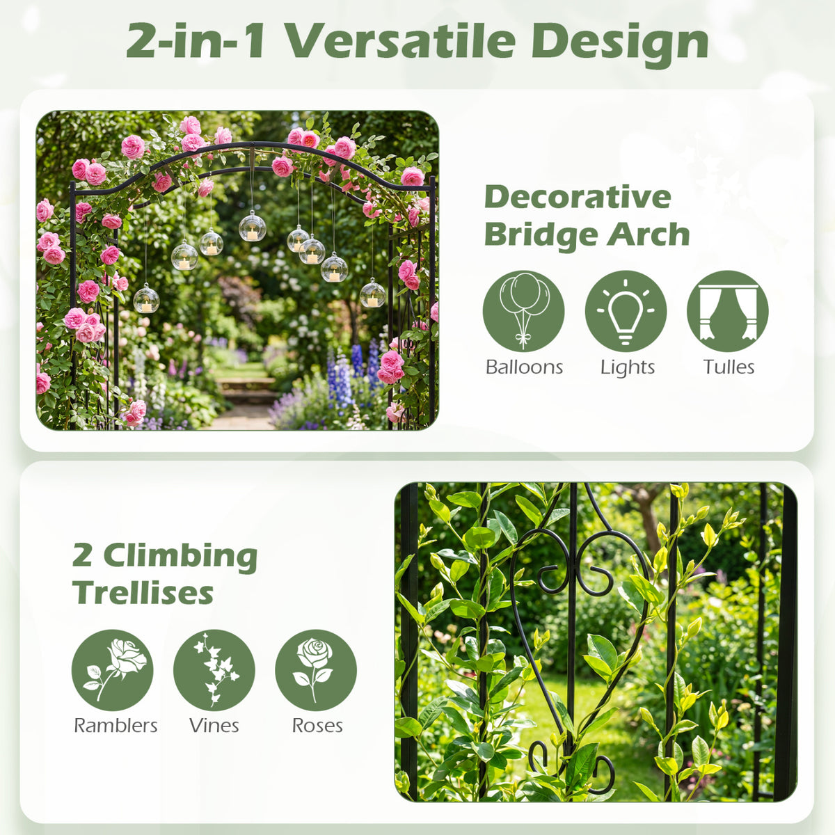 7.5 Feet Garden Arbor Heavy-Duty Metal Arch Trellis with Curved Roof view 5