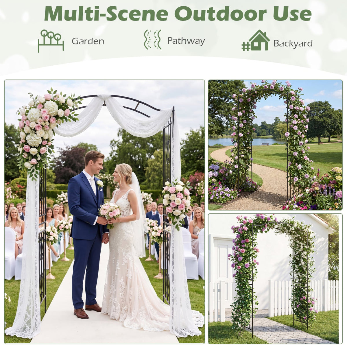 7.5 Feet Garden Arbor Heavy-Duty Metal Arch Trellis with Curved Roof view 8