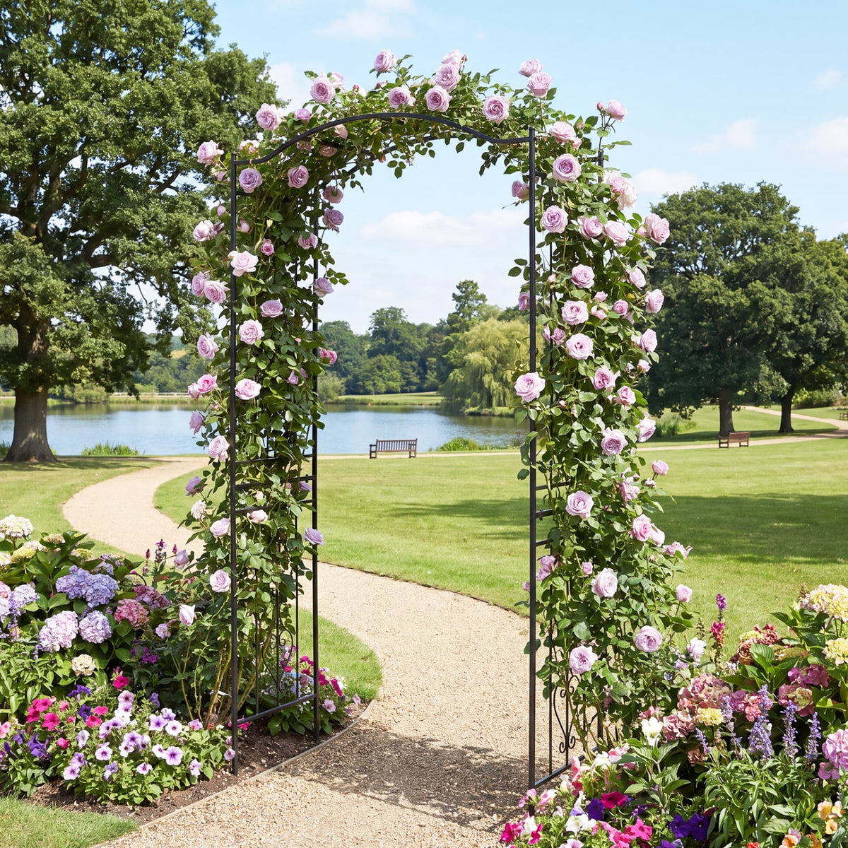7.5 Feet Garden Arbor Heavy-Duty Metal Arch Trellis with Curved Roof view 9