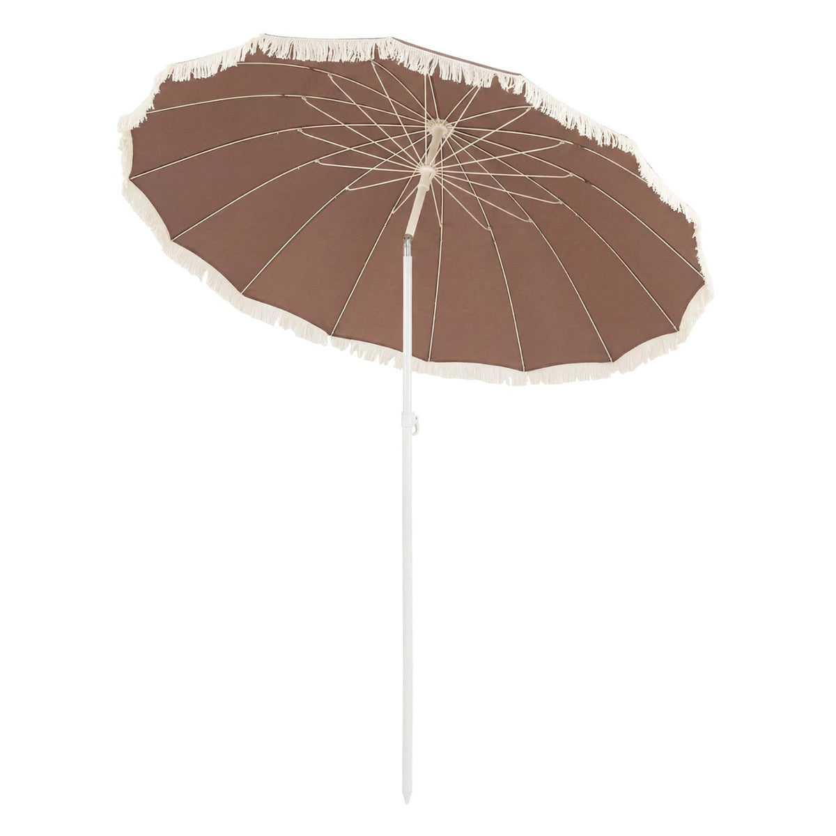 7 FT Patio Umbrella with Fringe Boho Tassel Umbrella for Outdoor Beach Garden Poolside-Brown view 4