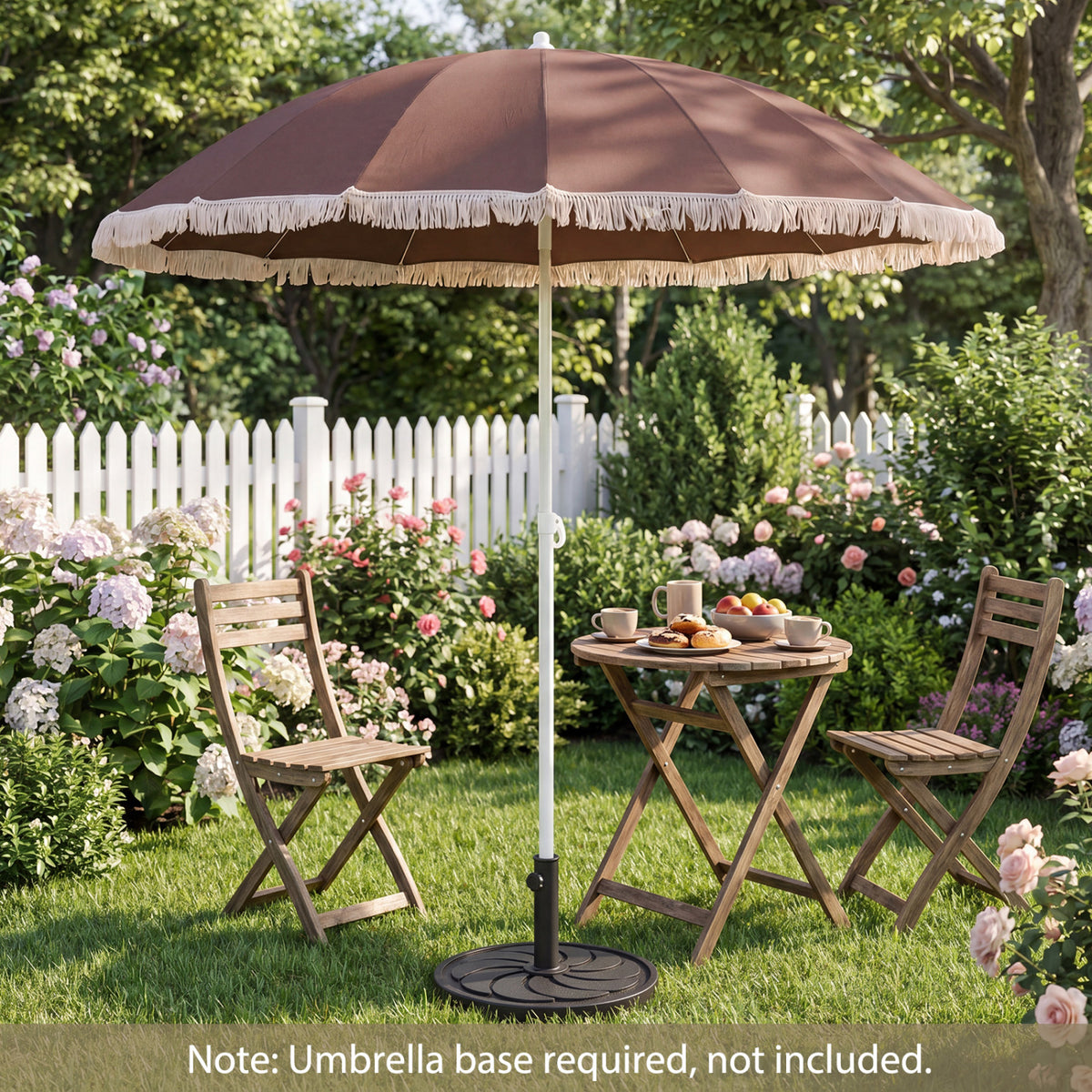 7 FT Patio Umbrella with Fringe Boho Tassel Umbrella for Outdoor Beach Garden Poolside-Brown view 3