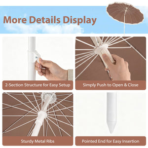 7 FT Patio Umbrella with Fringe Boho Tassel Umbrella for Outdoor Beach Garden Poolside-Brown view 9