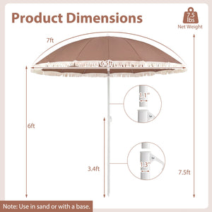 7 FT Patio Umbrella with Fringe Boho Tassel Umbrella for Outdoor Beach Garden Poolside-Brown view 5