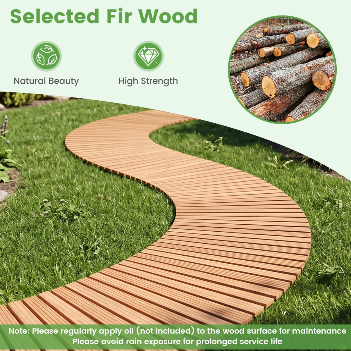7 FT Wooden Garden Pathway with Anti-slip Surface for Gardens Patios-Natural view 7