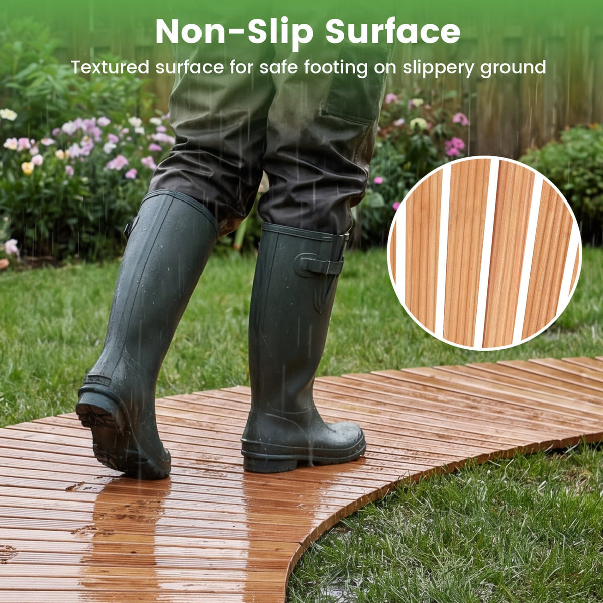 7 FT Wooden Garden Pathway with Anti-slip Surface for Gardens Patios-Natural view 9