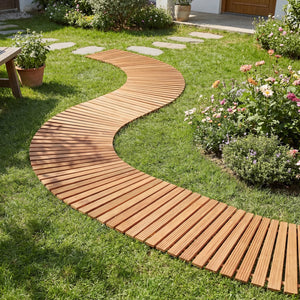 7 FT Wooden Garden Pathway with Anti-slip Surface for Gardens Patios-Natural view 2