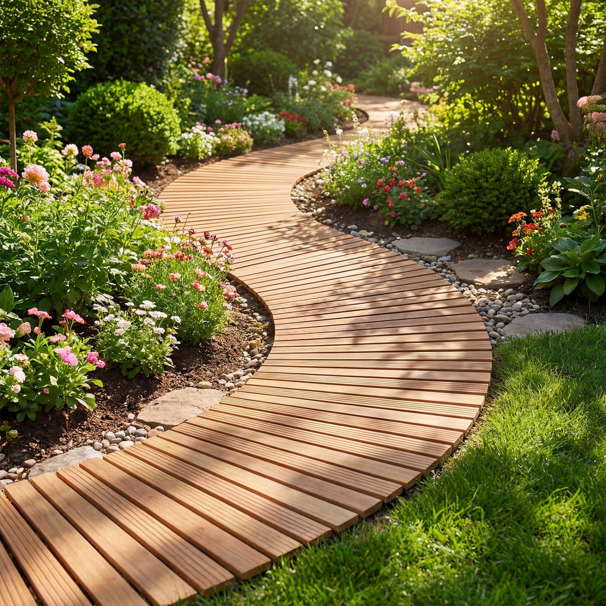 7 FT Wooden Garden Pathway with Anti-slip Surface for Gardens Patios-Natural view 3