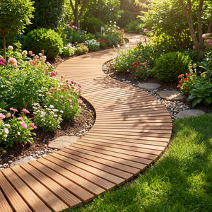 7 FT Wooden Garden Pathway with Anti-slip Surface for Gardens Patios-Natural view 3