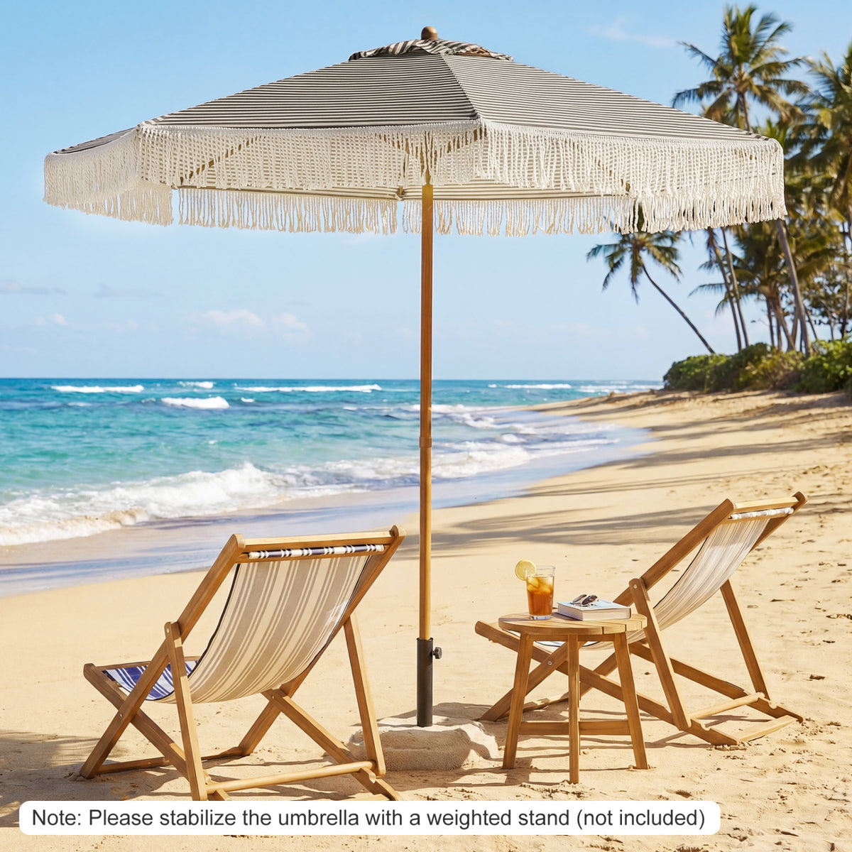 7 Feet Patio Umbrella with Fringe Sun-Protective Beach Umbrella with Boho Tassel-Green view 2