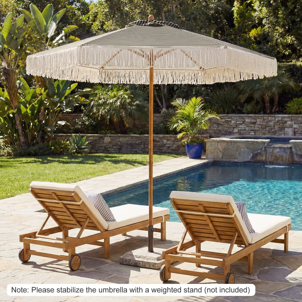 7 Feet Patio Umbrella with Fringe Sun-Protective Beach Umbrella with Boho Tassel-Green view 3