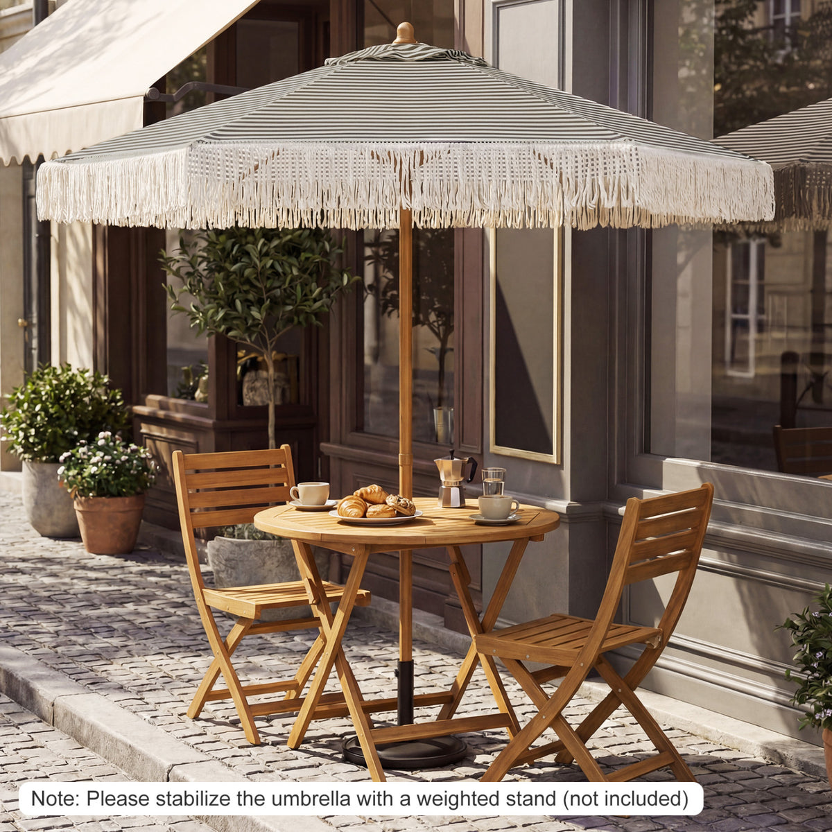 7 Feet Patio Umbrella with Fringe Sun-Protective Beach Umbrella with Boho Tassel-Green view 7