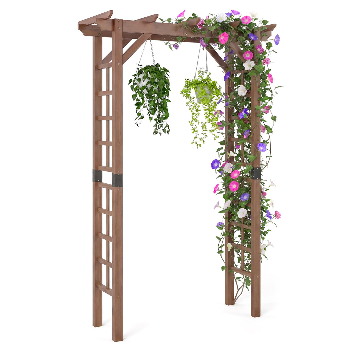 7 Ft Garden Arch Wooden Arbor Outdoor Wood Trellis for Climbing Plants-Rustic Brown