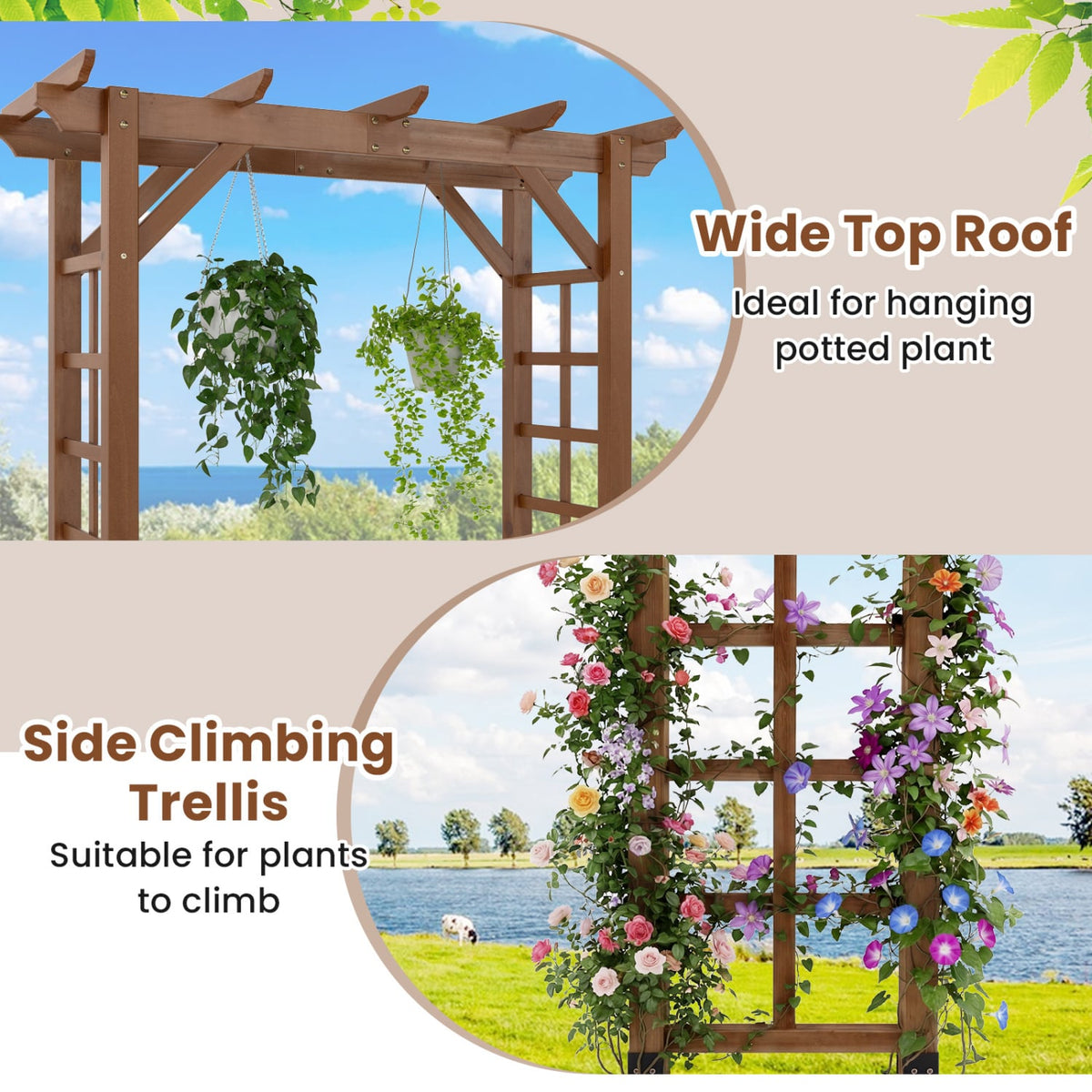 7 Ft Garden Arch Wooden Arbor Outdoor Wood Trellis for Climbing Plants-Rustic Brown view 7