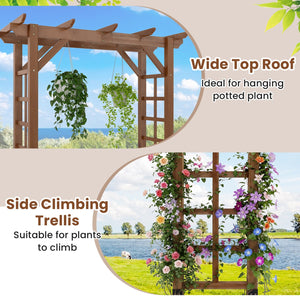 7 Ft Garden Arch Wooden Arbor Outdoor Wood Trellis for Climbing Plants-Rustic Brown view 7