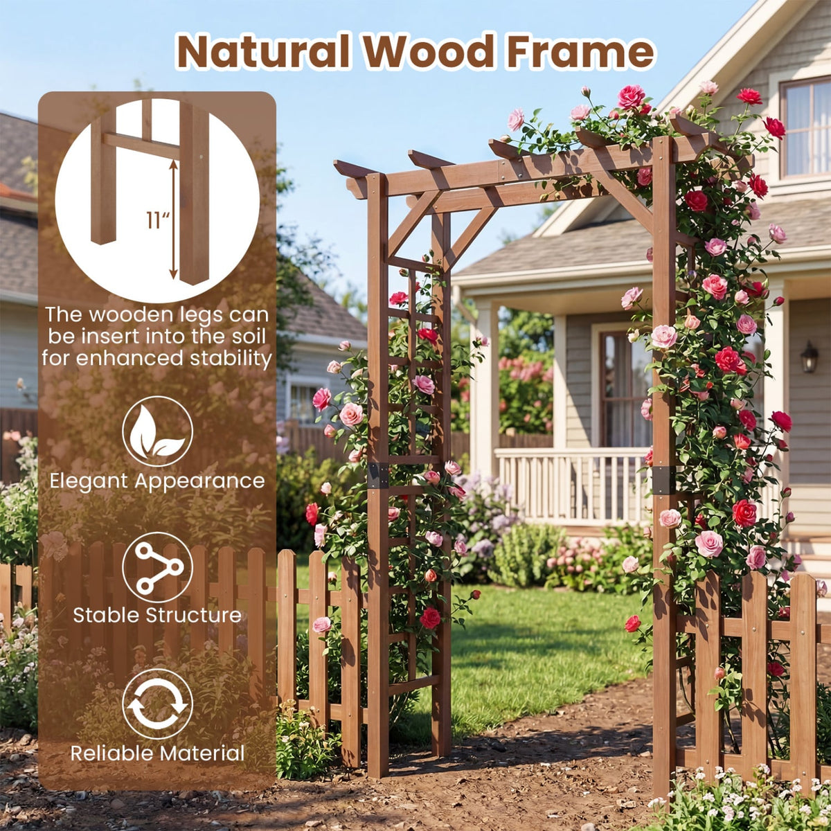 7 Ft Garden Arch Wooden Arbor Outdoor Wood Trellis for Climbing Plants-Rustic Brown view 8