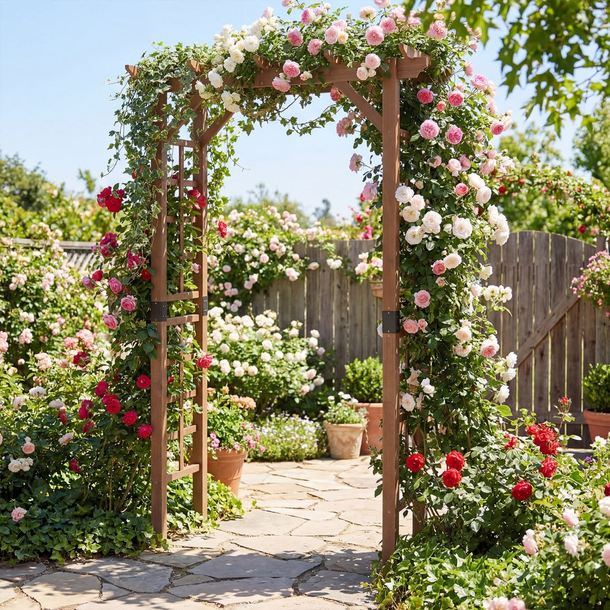 7 Ft Garden Arch Wooden Arbor Outdoor Wood Trellis for Climbing Plants-Rustic Brown view 2