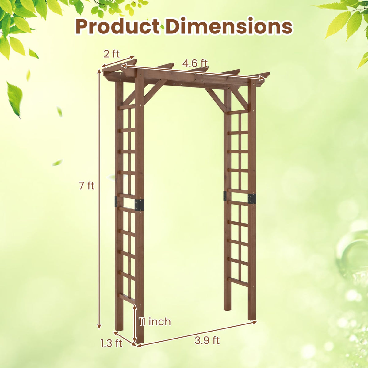 7 Ft Garden Arch Wooden Arbor Outdoor Wood Trellis for Climbing Plants-Rustic Brown view 5
