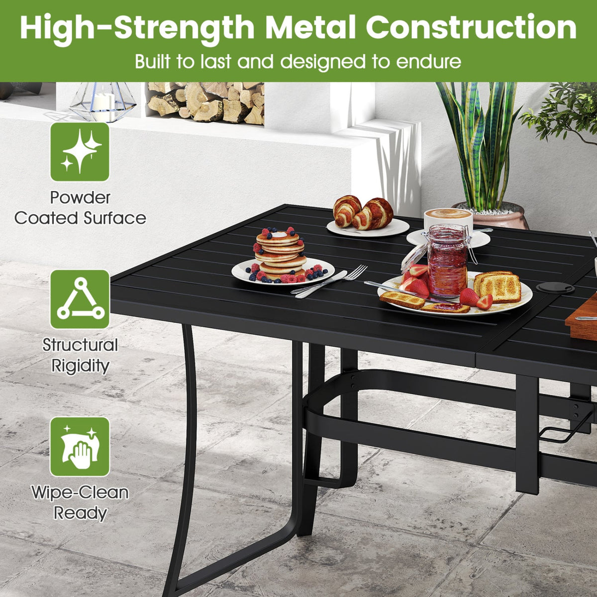 7-Piece Patio Dining Set for 6 with Rectangle Metal Table and Stackable Breathable Mesh Armchairs-Brown view 9