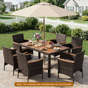 7-Piece Patio Dining Set with Wood Tabletop and Padded Cushion for Backyard-Brown view 3