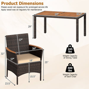 7-Piece Patio Dining Set with Wood Tabletop and Padded Cushion for Backyard-Brown view 5