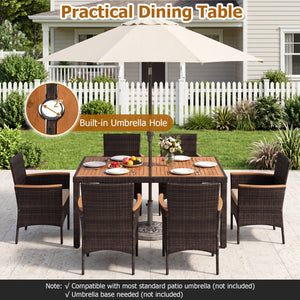 7-Piece Patio Dining Set with Wood Tabletop and Padded Cushion for Backyard-Brown view 9