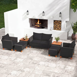7 Pieces Patio Furniture PE Rattan Sectional Sofa Set with Armchairs and Table-Black view 2