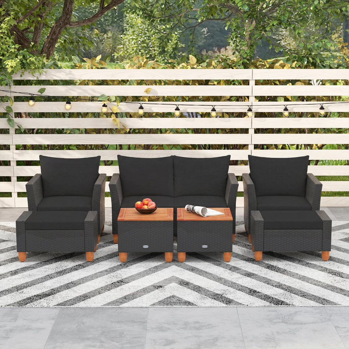7 Pieces Patio Furniture PE Rattan Sectional Sofa Set with Armchairs and Table-Black view 3