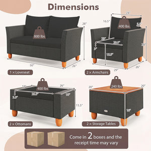 7 Pieces Patio Furniture PE Rattan Sectional Sofa Set with Armchairs and Table-Black view 4