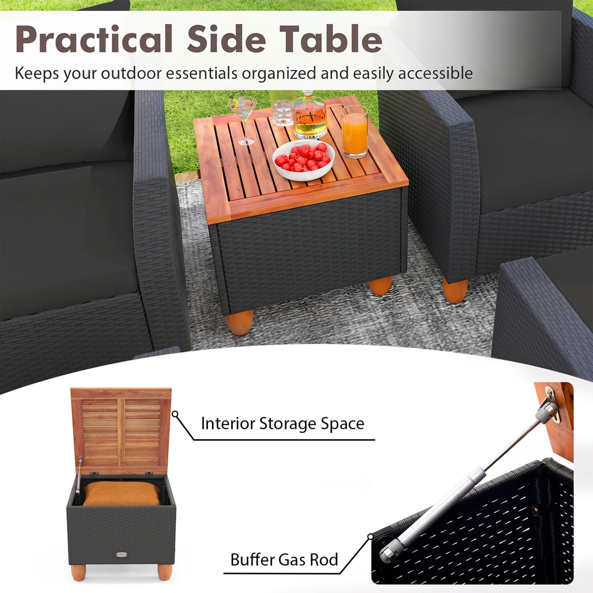 7 Pieces Patio Furniture PE Rattan Sectional Sofa Set with Armchairs and Table-Black view 5