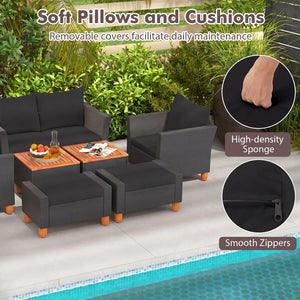 7 Pieces Patio Furniture PE Rattan Sectional Sofa Set with Armchairs and Table-Black view 9