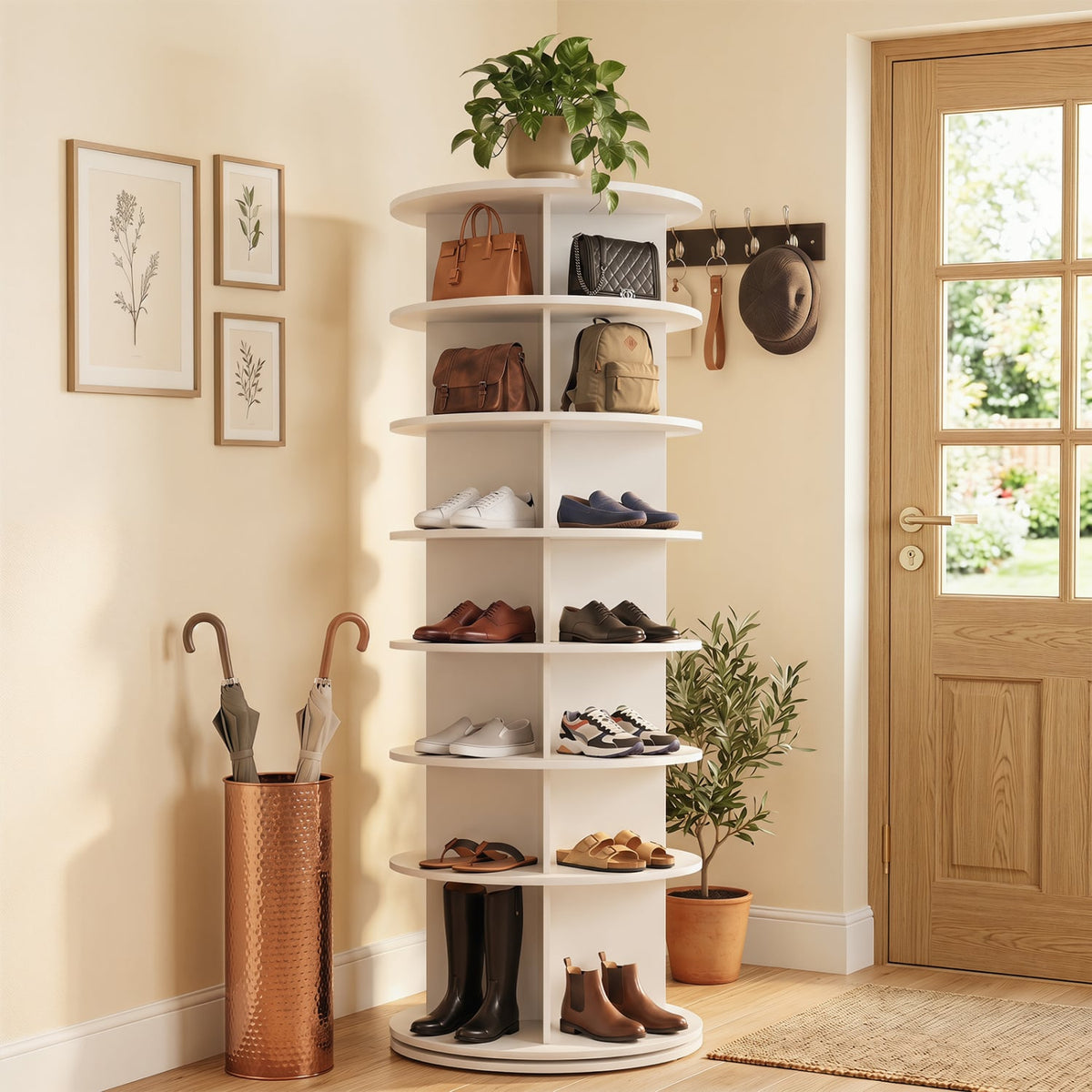 7-Tier Rotating Shoe Rack Tower Freestanding Spinning Shoe Organizer-White view 6