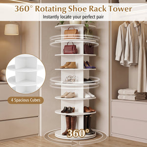 7-Tier Rotating Shoe Rack Tower Freestanding Spinning Shoe Organizer-White view 7