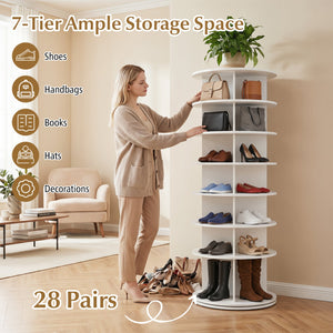 7-Tier Rotating Shoe Rack Tower Freestanding Spinning Shoe Organizer-White view 8
