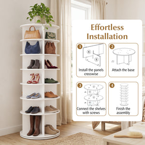 7-Tier Rotating Shoe Rack Tower Freestanding Spinning Shoe Organizer-White view 9