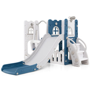 7-in-1 Toddler Swing and Slide Set L-shaped with Ladder and Basketball Hoop-Blue view 3