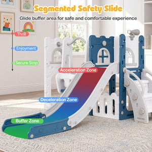 7-in-1 Toddler Swing and Slide Set L-shaped with Ladder and Basketball Hoop-Blue view 7
